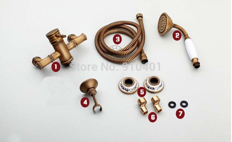 Wholesale And Retail Promotion Antique Brass Ceramic Bamboo Shape Bathroom Faucet Single Handle W/ Hand Shower