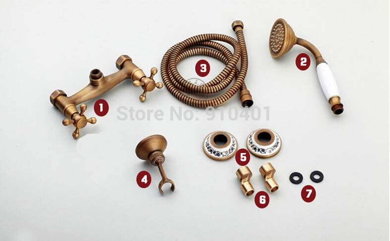 Wholesale And Retail Promotion Antique Brass Wall Mount Bathroom Tub Faucet Ceramic Style Hand Shower Mixer Tap