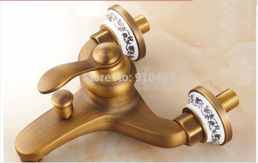 Wholesale And Retail Promotion Ceramic Antique Brass Bathroom Tub Faucet Sliding Bar Hand Shower W/ Soap Dish