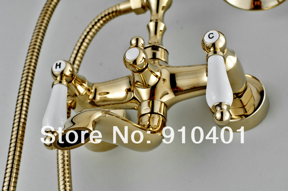 Wholesale And Retail Promotion Golden Finish Brass Wall Mounted Telephone Bathtub Shower Faucet Set Mixer Tap