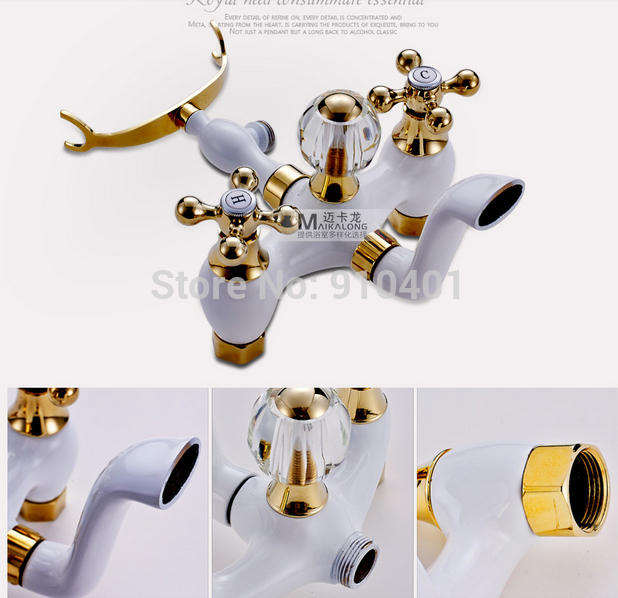 Wholesale And Retail Promotion Golden White Painting Wall Mounted Tub Faucet Dual Handles Hand Shower Mixer Tap