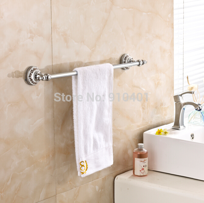 Wholesale And Retail Promotion Modern Chrome Brass Bathroom Towel Rack Holder Ceramic Towel Bar Wall Mounted