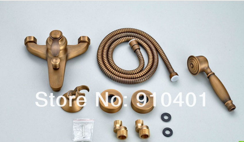 Wholesale And Retail Promotion NEW Wall Mounted Antique Brass Bathroom Shower Faucet Bathtub Shower Mixer Tap
