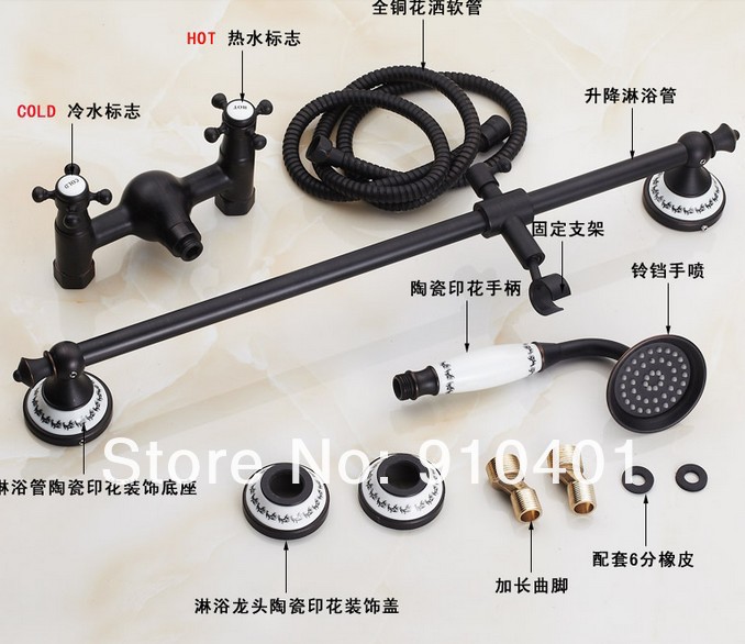 Wholesale And Retail Promotion Oil Rubbed Bronze Luxury Bathroom Tub Faucet Dual Cross Handles With Hand Shower