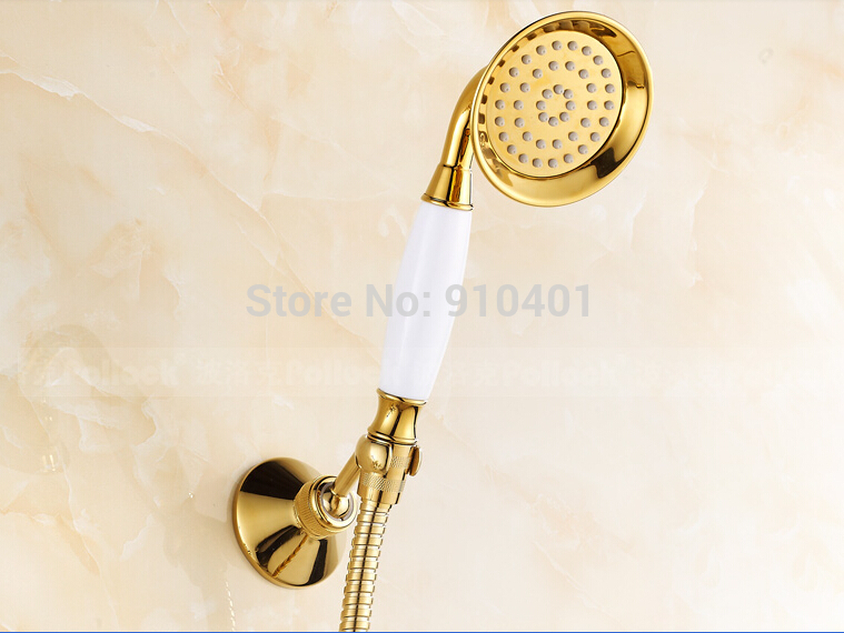 Wholesale And Retail Promotion Wall Mount Golden Brass Bathroom Tub Faucet Dual Crystal Handles Sink Mixer Tap