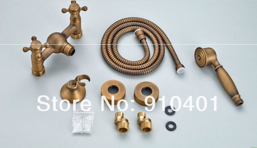 Wholesale And Retail Promotion Wall Mounted Antique Brass Bathtub Faucet Shower Mixer Tap Set Dual Cross Handle