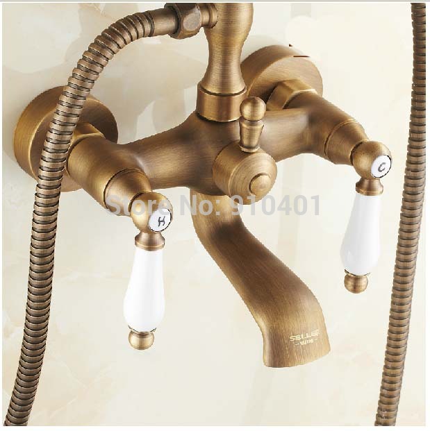Wholesale And Retail Promotion Wall Mounted Bathroom Tub Faucet Antique Brass Ceramic Handles Sink Mixer Tap