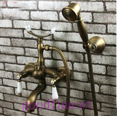 wholesale and retail sale antique brass bathroom tub faucet wall mounted bathtub mixer tap dual ceramic handles