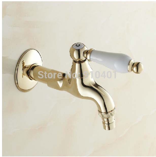 Wholesale And Retail Promotion Golden Brass Washing Machine Cold Faucet Wall Mounted Sink Tap Ceramic Handles
