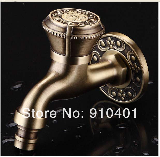 Wholesale And Retail Promotion NEW Flower Carved Antique Brass Washing Mashine Faucet Single Handle Mixer Tap