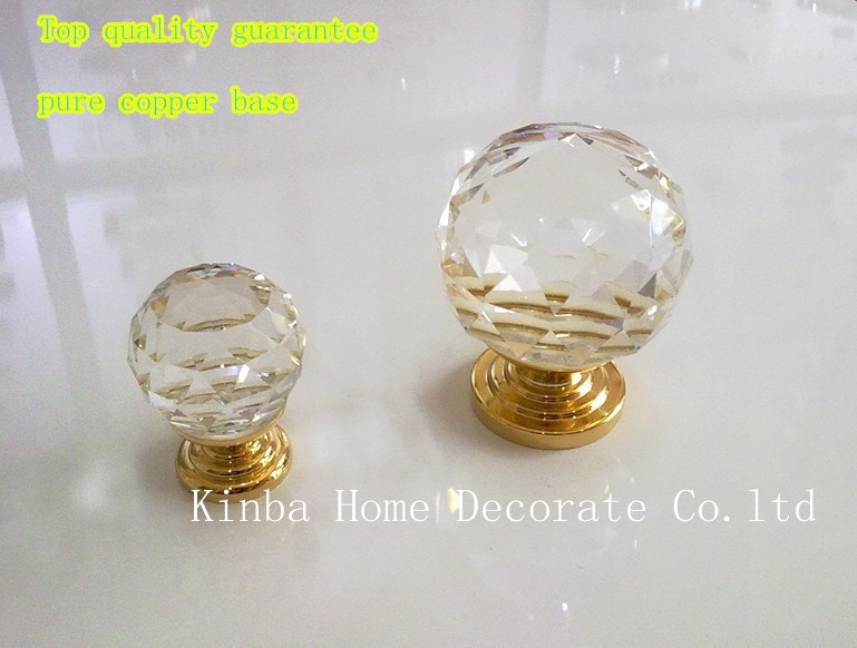 D40mm Free Shipping HOT SELLING pure copper base knob crystal glass knobs for kitchen cabinet dresser drawer