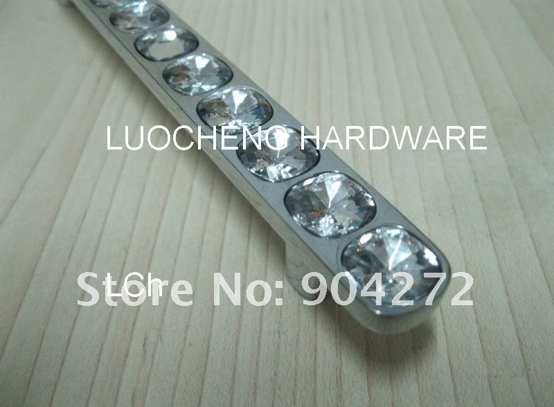 30PCS/ LOT NEWLY-DESIGNED 175 MM CLEAR CRYSTAL HANDLE WITH ALUMINIUM ALLOY CHROME METAL PART