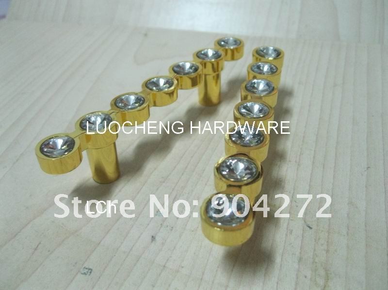 50PCS/ LOT 110 MM CLEAR CRYSTAL HANDLE WITH ALUMINIUM ALLOY GOLD METAL PART