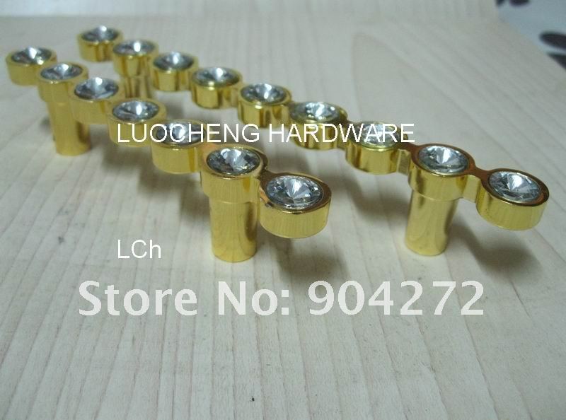 50PCS/ LOT 110 MM CLEAR CRYSTAL HANDLE WITH ALUMINIUM ALLOY GOLD METAL PART