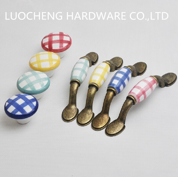 50PCS/LOT Hole to hole distance 96MM COLORED CERAMIC HANDLES AVAILABLE IN GREEN RED YELLOW BLUE