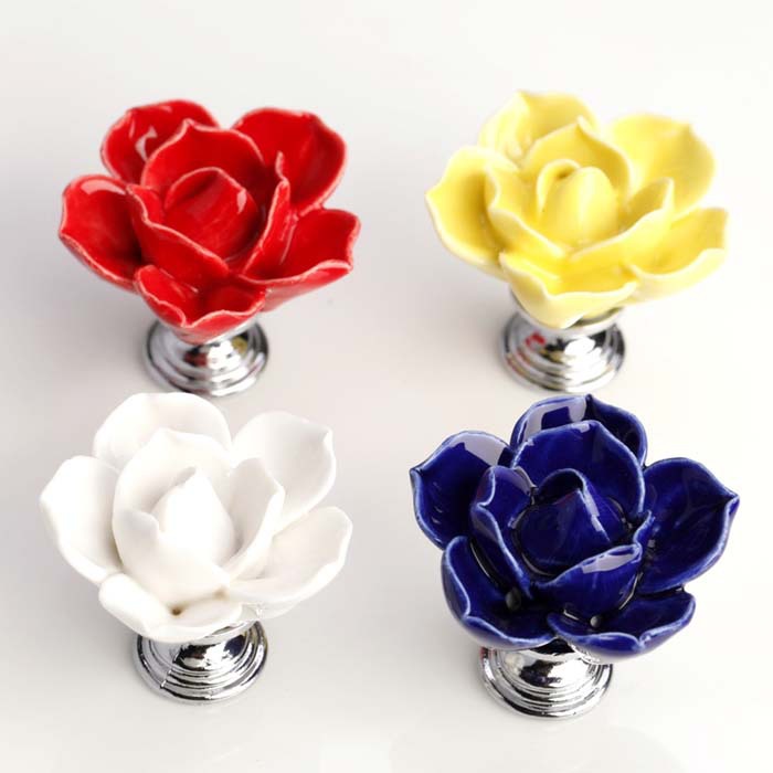 10pcs Colorful lotus Handles Cabinet Ceramic Knobs Flower Knobs and Handles Dresser Kitchen Granite Closet Hardware