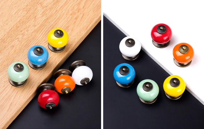 10pcs/Lot Ceramic Colorful Round Simple Cabinet Pull Handle Cupboard Drawer Ball Knob, red, yellow, green, white, orange