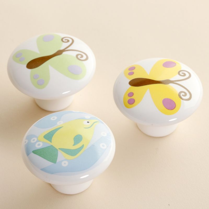 38mm Butterfly Fish Painted Ceramic Knobs Kids Bedroom Kitchen