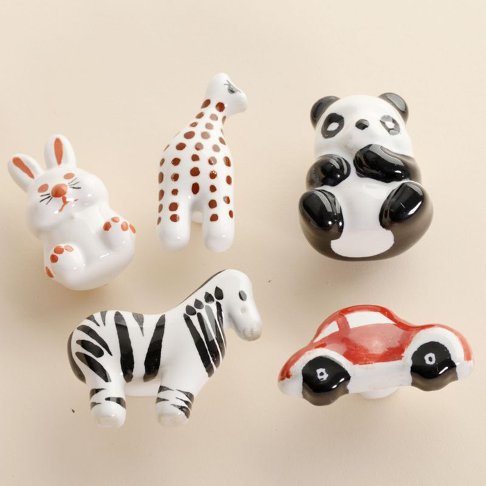 5pcs Childern Room Animal Ceramic Drawer Knobs Cartoon Porcelain