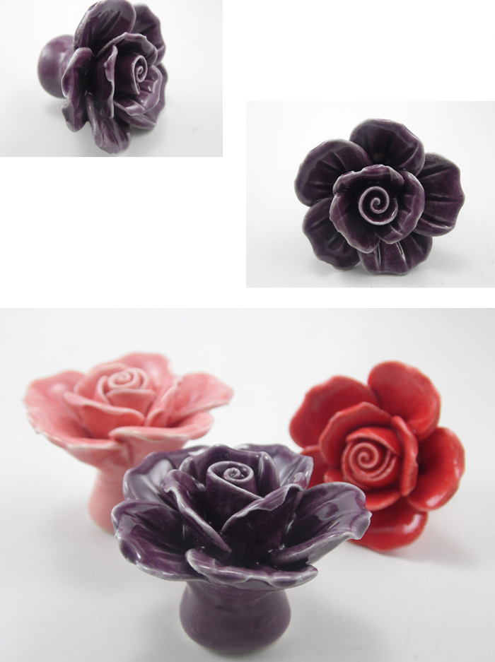 Fashion Home decor DIY Rose Flower Pull Handle Cupboard Cabinet Drawer Door porcelain Ceramic Knob 10PCS free shipping