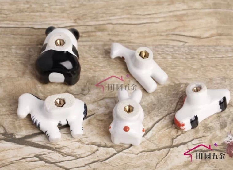 Lovely Rabbit panda zebra Cartoon Cute Handle Animals Door Cabinet Drawer Ceramic Knob Pulls single hole 10 PCS