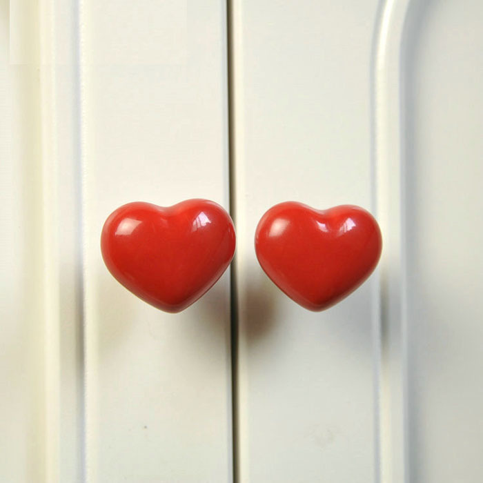 Silver Base Yellow Red White Ceramic Loving Hearts Cabinet Wardrobe Cupboard Knob Drawer Pulls Handles  10PCS/lot