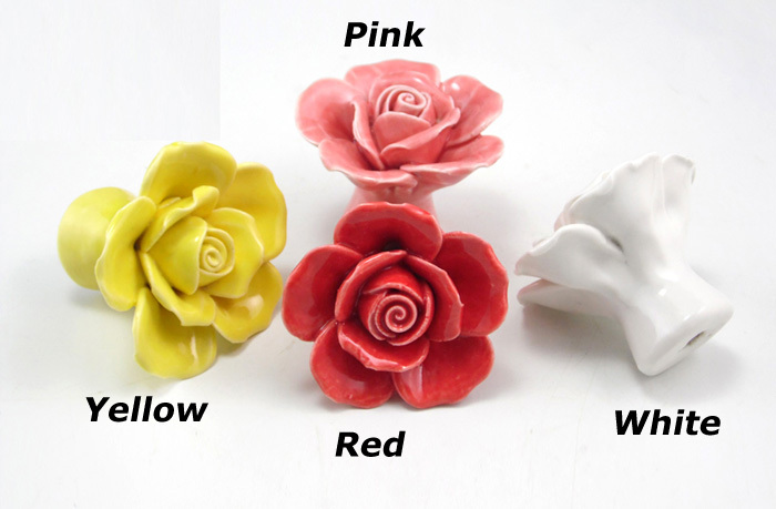 new design hand made red yellow pink white rose flower ceramic knobs handle cabinet pull kitchen cupboard knob kids drawer knobs